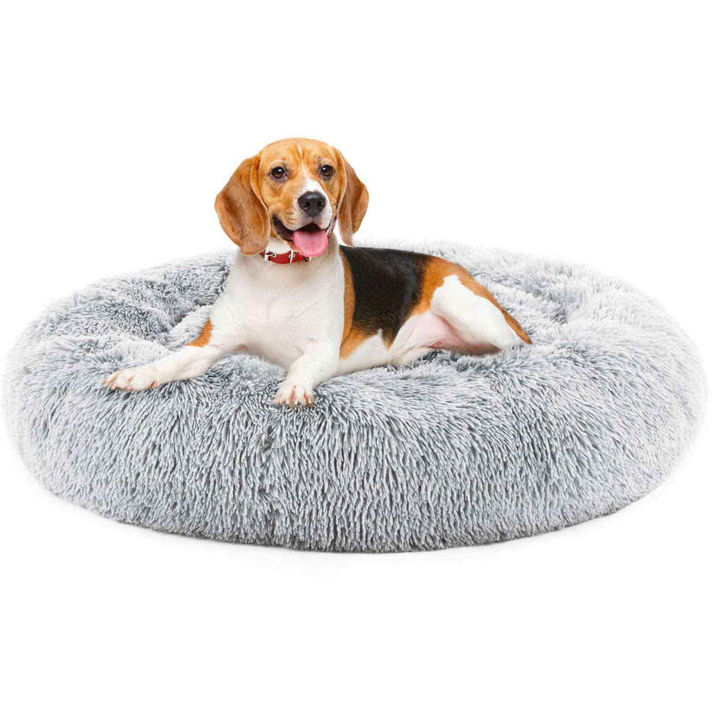 24-Inch Round Plush Cat Bed, Faux Fur Pet Bed with Non-Slip Base