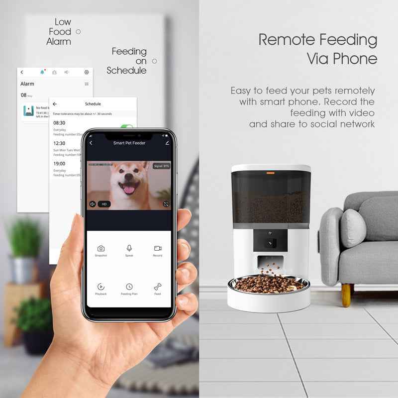 Smart Automatic Pet Feeder with Camera, 6L Wi-Fi Programmable Feeder