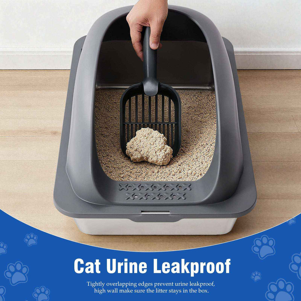 Upgrade Your Space with the Large Stainless Steel Cat Litter Box – Complete with Lid, Scoop & Mat