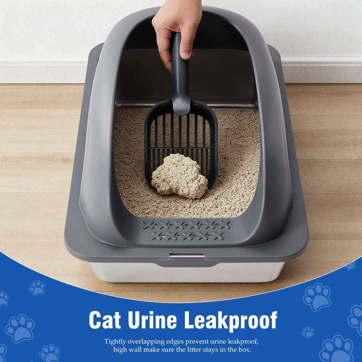 Upgrade Your Space with the Large Stainless Steel Cat Litter Box – Complete with Lid, Scoop & Mat