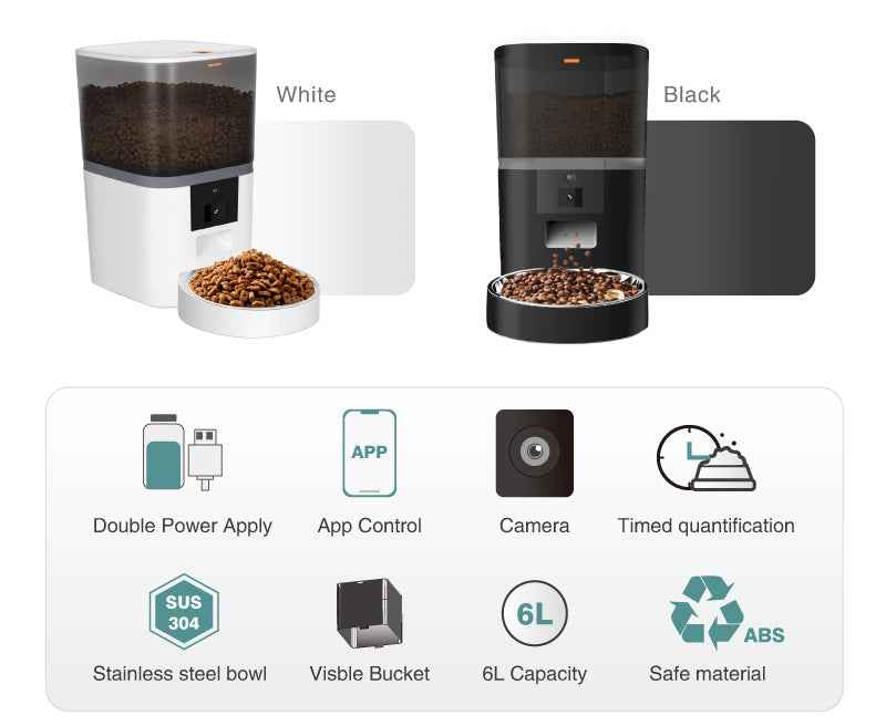 Smart Automatic Pet Feeder with Camera, 6L Wi-Fi Programmable Feeder
