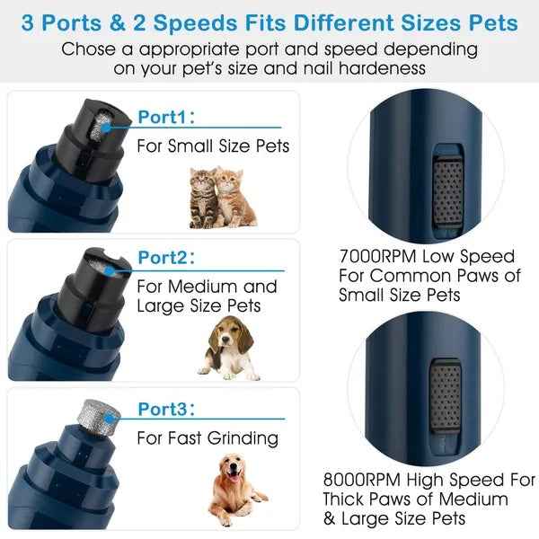 Quiet Dog Nail Grinder - 2-Speed USB Rechargeable Trimmer for Stress-Free Grooming
