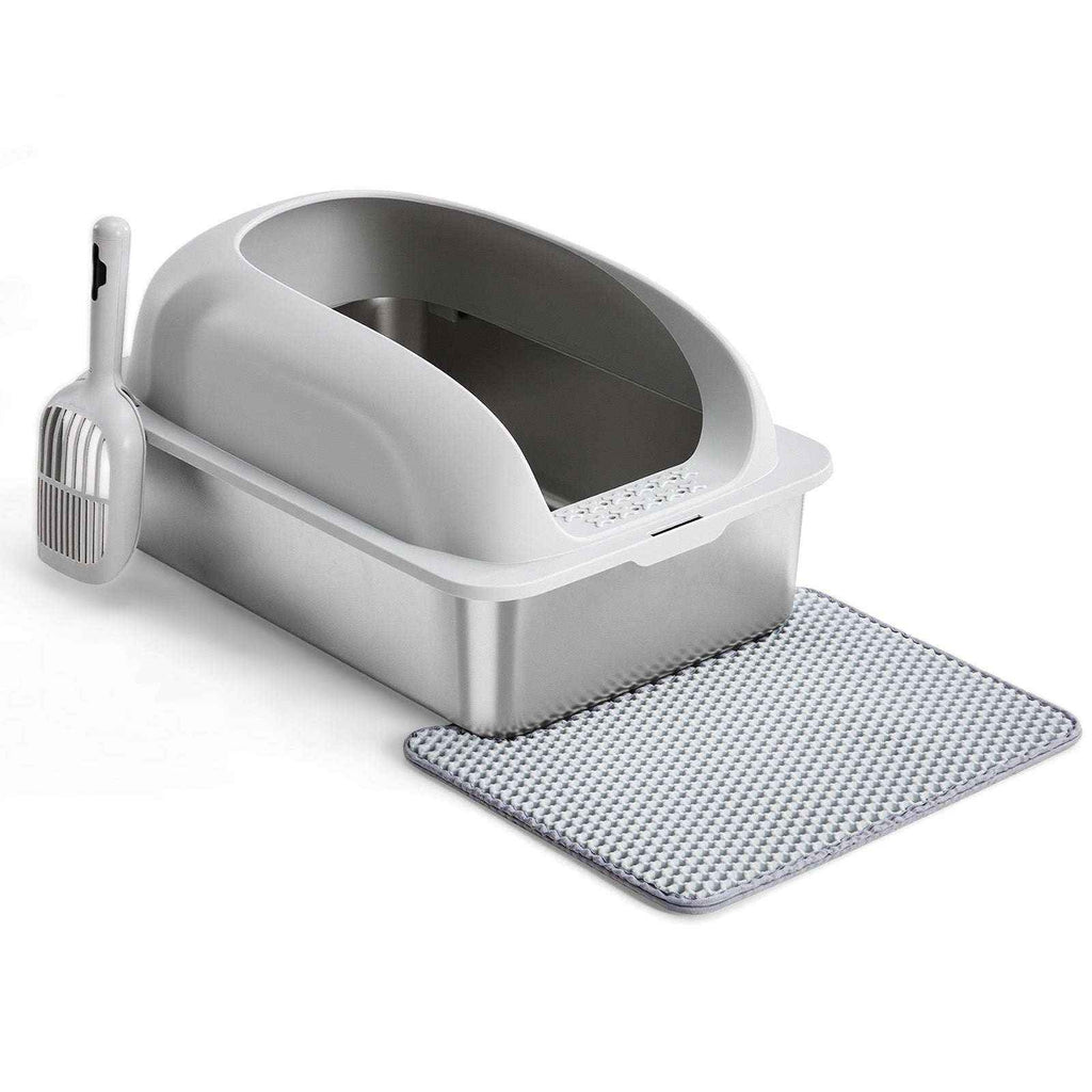 Upgrade Your Space with the Large Stainless Steel Cat Litter Box – Complete with Lid, Scoop & Mat