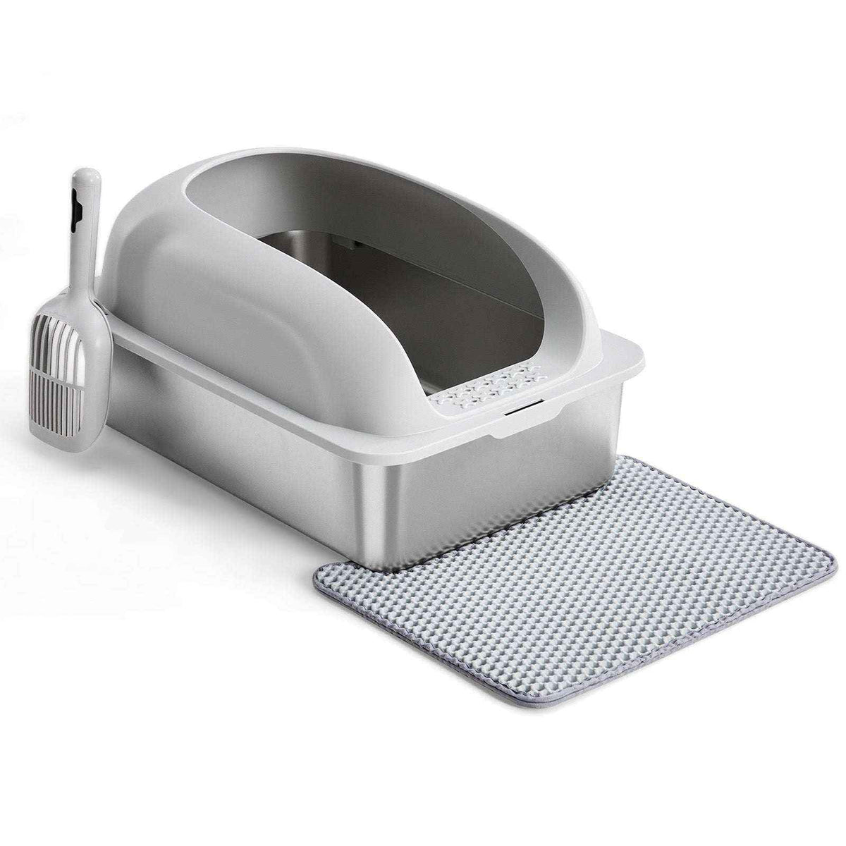 Upgrade Your Space with the Large Stainless Steel Cat Litter Box – Complete with Lid, Scoop & Mat