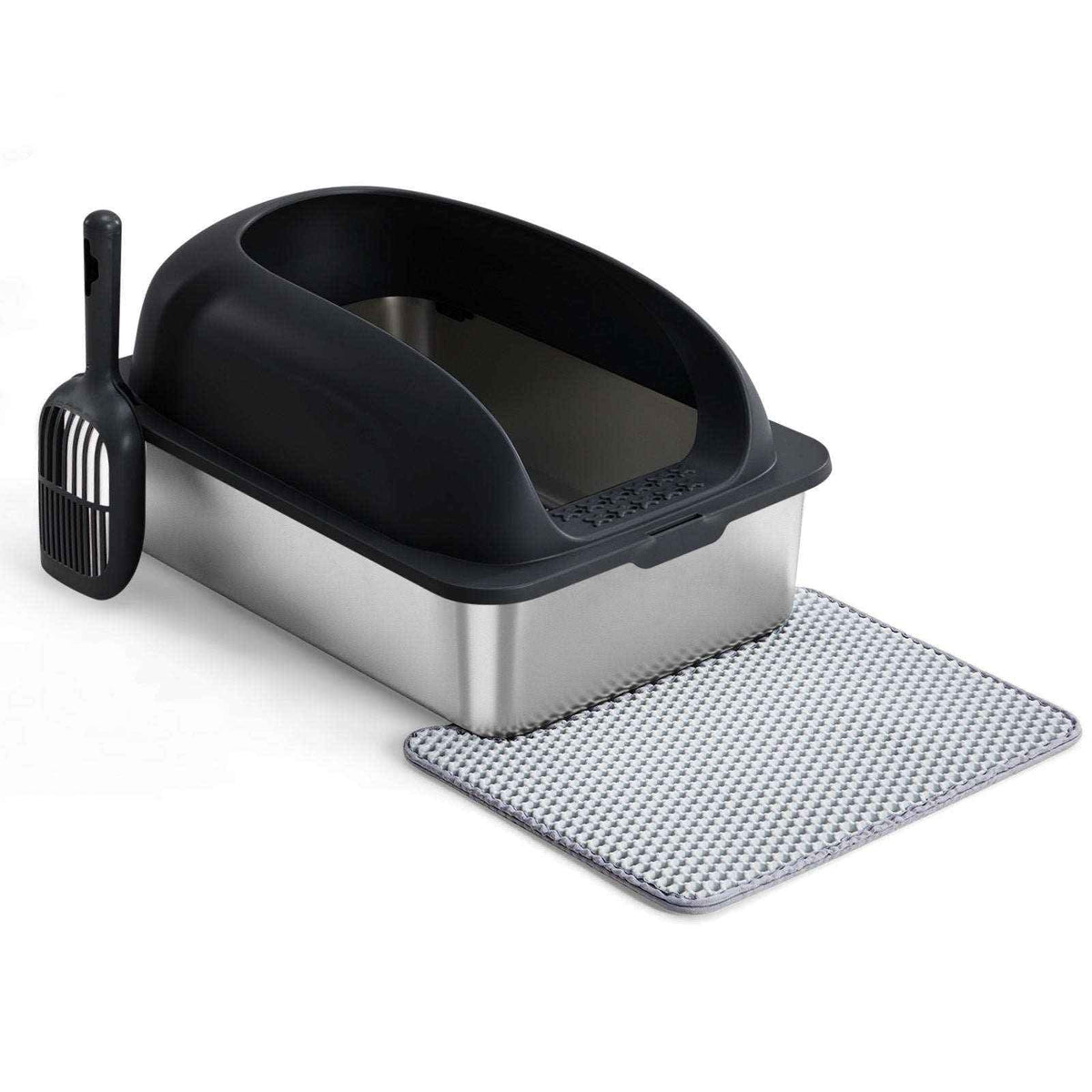 Upgrade Your Space with the Large Stainless Steel Cat Litter Box – Complete with Lid, Scoop & Mat